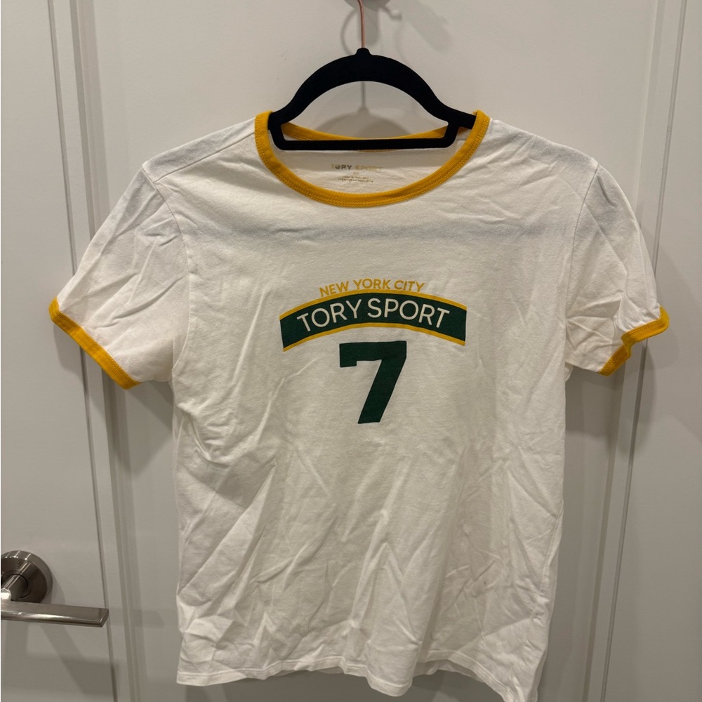 Tory Sport White Tee with Yellow and Green Accents